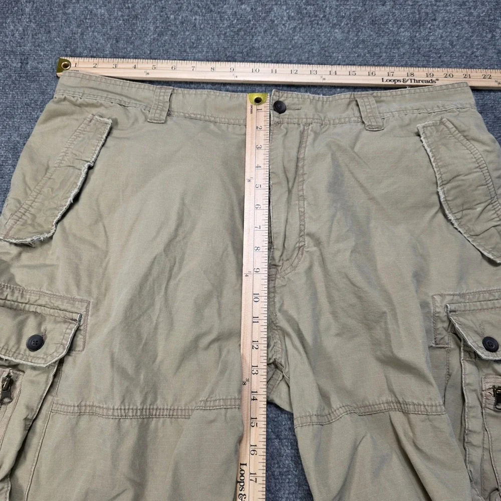 no boundaries mens tan cargo shorts size 42 utility pockets‎ drawstring hem Y2K